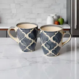 HINDUSTANI SAUDAGAR Grey & White Handcrafted and Hand Painted Ceramic Glossy Mugs Set-picture-37