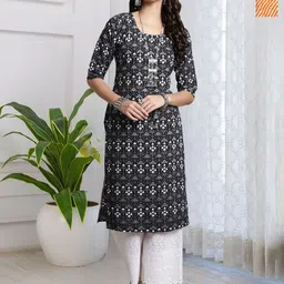 HERE&NOW Selection Of 2 Ethnic Motifs Printed Round Neck Straight Kurta-picture-18