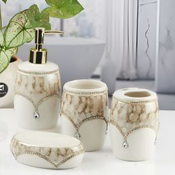 Kookee Multicoloured 4 piece Abstract Ceramic Bath Accessories Set-picture-17