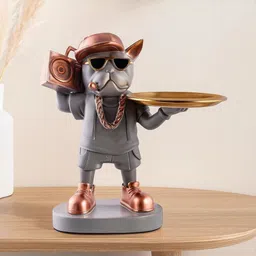 SMOKEY COCKTAIL Grey Metallic Living Room Bulldog Showpiece 4.7 Inch-picture-17