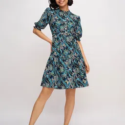 DressBerry Women Floral Print Belted Fit & Flare Dress image 3