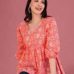 Dream Beauty Fashion Women Floral Printed Puff Sleeve Cinched Waist Top-picture-12