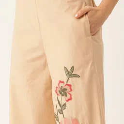 MISRI Floral Embroidered Tie-Up Neck Wide Leg Pure Cotton Co-Ords image 2