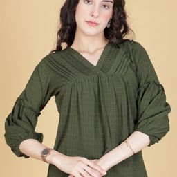 V-Mart Women Checked Puff Sleeve Empire Top-picture-48