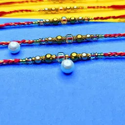 MANSIYAORANGE Set Of 6 AD Stones Studded & Beaded Cotton Thread Rakhi-picture-23