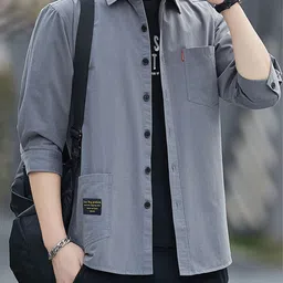StyleCast Men Solid Spread Collar Cotton Casual Shirt-picture-23