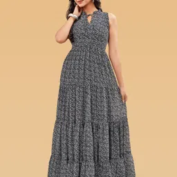 ODD BY chansi TRENDZ Women Floral Printed Tie-Up Neck Maxi Fit & Flare Dress-picture-34