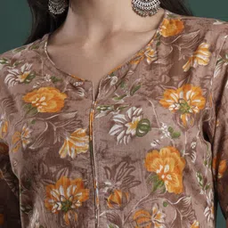 Yufta Women Floral Printed Regular Pure Cotton Kurta with Trousers & With Dupatta image 3