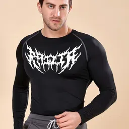 Friskers Men Black Long Sleeve Printed Gym Compression T-shirt-picture-41