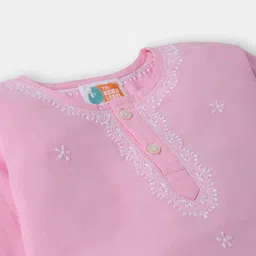THE BABY LABEL Unisex Kids Floral Embroidered Regular Thread Work Pure Cotton Kurta with Pyjamas-picture-32