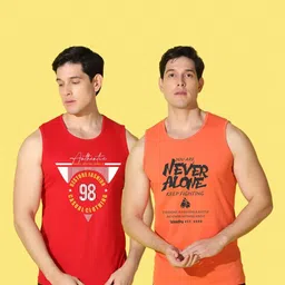 WOOSTRO Men Pack of 2 Typography Printed Round Neck T-shirts image 2