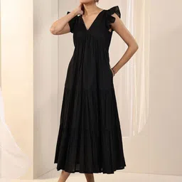 Libas Flutter Sleeves Ruffled Cotton Empire Midi Dress image 2