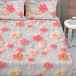 FABINALIV Grey & Yellow Floral 300 TC King Bedsheet with 2 Pillow Covers image 5