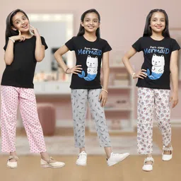 YK Girls Pack Of 3 Printed Cotton Straight-Leg Lounge Pants-picture-27
