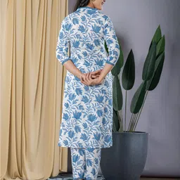 KALINI Floral Printed Pure Cotton Straight Kurta With Trousers & Dupatta image 5