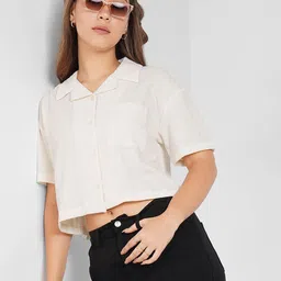 People Women Cotton Shirt Style Crop Top-picture-42