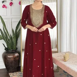 SZN Women Ethnic Motifs Embroidered Anarkali Kurta with Palazzos & Dupatta image 3