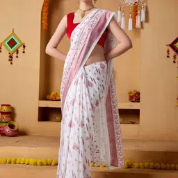 RACHNA White Poly Georgette Solid Sarees image 3