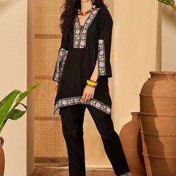 Sangria Floral Embroidered Pure Roman Silk Tunic With Trouser-picture-9