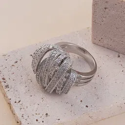 SOHI Silver Plated Stone Studded Adjustable Finger Ring image 1