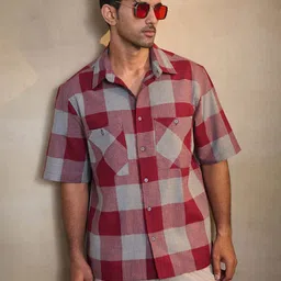 Uncluttered Closet Men Relaxed Fit Buffalo Checked Cotton Casual Shirt-image-42