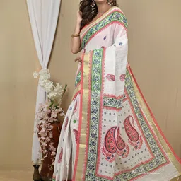 PuJoy Ethnic Motifs Zari Pure Cotton Taant Saree image 2