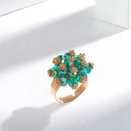 Nias Jewels Women Sterling Silver Gold-Plated Cubic Zirconia Stone-Studded Adjustable Ring-picture-17
