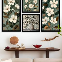 Kotart Black & Green 4 Pieces Floral and Botanical Wooden Wall Arts-picture-9