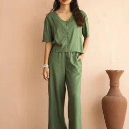SANSKRUTIHOMES V-Neck Short Sleeve Top With Trouser Co-Ords-image-40