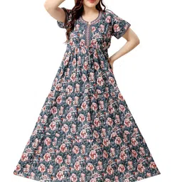 Soulemo Women Floral Printed Round Neck Cotton Maxi Nightdress-picture-36