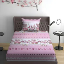 WEAVE AND DECOR Pink Cartoon Characters 300 TC Single Bedsheet with 1 Pillow Covers-picture-17