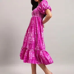 Femvy Tie & Dyed Printed Smocked Square Neck Fit And Flare Dress image 2