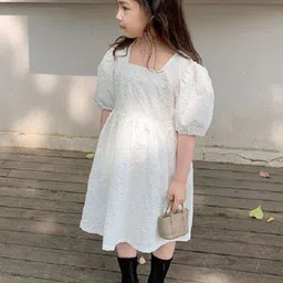 StyleCast x Revolte Girls Puff Sleeve Fit & Flare Cotton Midi Dress-picture-41