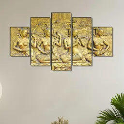 Livin'luxe Gold-Toned & Grey 5 Pieces 5 Pieces Wooden Women Painting Wall Art-picture-17