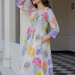 Indo Era Floral Printed A-Line Pure Cotton Kurta With Trouser image 4
