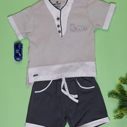 V-Mart Infants Boys Striped Henley Neck Pure Cotton T-shirt With Shorts-picture-34