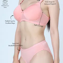 SHYAM SONS FLAIR Pack Of 3 Heavily Padded Bra & Panty Set 340Set-RoseGold-SeaGreen-Skin image 4