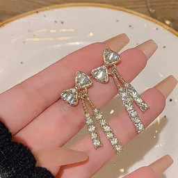 AKISON JEWELS Women Gold Crystal Bow Drop Earrings-image-19