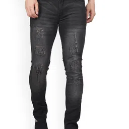 Linaria Men Classic Slim Fit Mid Rise Mildly Distressed Jeans-image-75