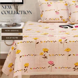 bsb home Peach-Coloured Printed 160 TC Cotton Super King Bedsheet Set 2.74 m x 2.74 m image 4