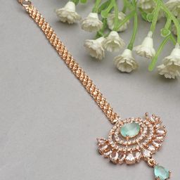 ZENEME Rose Gold-Plated American Diamond Studded Maang Tikka Head Jewellery-picture-15