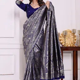 VASTRAAVEDAA Ethnic Motifs Woven Design Zari Jacquard Saree With Unstitched Blouse Piece image 5