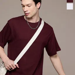 Moda Rapido Men Pack Of 2 Solid Round Neck Cotton Oversized Fit T-shirts-picture-47