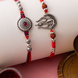 PANASH Set Of 2 Silver Plated Stones Studded & Beaded Thread Rakhis With Roli Chawal-picture-36