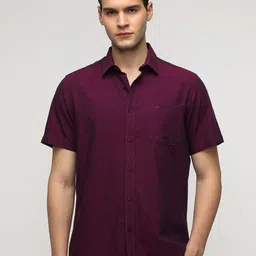Crocodile Men Comfort Spread Collar Solid Cotton Casual Shirt-image-62