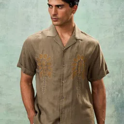 MH&Y Comfort Tropical Embroidered Relaxed Fit Tencel Hemp Casual Shirt-picture-20