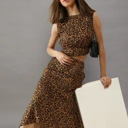 Sera Animal Printed Round Neck Sleeveless Top With Skirt image 4