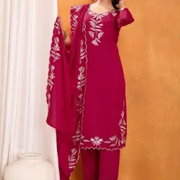 Shree Varahi Export Women Ethnic Motifs Embroidered Regular Thread Work Art Silk Kurta Set image 5