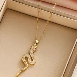 FAB COUTURE Gold-Plated Cubic Zirconia Studded Viper Gleam Quirky Pendant image 4