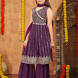 BAESD Ethnic Motifs Embroidered Angrakha Sequinned Georgette Kurta With Sharara & Dupatta-picture-56